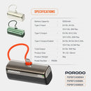 Porodo Pocket Volt 5000mAh Power Bank - Black - بطارية متنقلة - مع شاحن تايب سي - سعة 5 ألاف مللي امبير + شاشة رقميه - لأجهزة الاندرويد والايفون 15 والايفون 16 والايفون 17 - كفالة 24 شهر