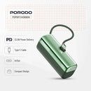 Porodo Pocket Volt 5000mAh Power Bank - Green - بطارية متنقلة - مع شاحن تايب سي - سعة 5 ألاف مللي امبير + شاشة رقميه - لأجهزة الاندرويد والايفون 15 والايفون 16 والايفون 17 - كفالة 24 شهر