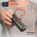 Porodo Pocket Volt 5000mAh Power Bank - Black - بطارية متنقلة - مع شاحن تايب سي - سعة 5 ألاف مللي امبير + شاشة رقميه - لأجهزة الاندرويد والايفون 15 والايفون 16 والايفون 17 - كفالة 24 شهر