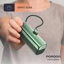 Porodo Pocket Volt 5000mAh Power Bank - Green - بطارية متنقلة - مع شاحن تايب سي - سعة 5 ألاف مللي امبير + شاشة رقميه - لأجهزة الاندرويد والايفون 15 والايفون 16 والايفون 17 - كفالة 24 شهر