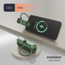 Porodo Pocket Volt 5000mAh Power Bank - Green - بطارية متنقلة - مع شاحن تايب سي - سعة 5 ألاف مللي امبير + شاشة رقميه - لأجهزة الاندرويد والايفون 15 والايفون 16 والايفون 17 - كفالة 24 شهر