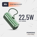 Porodo Pocket Volt 5000mAh Power Bank - Green - بطارية متنقلة - مع شاحن تايب سي - سعة 5 ألاف مللي امبير + شاشة رقميه - لأجهزة الاندرويد والايفون 15 والايفون 16 والايفون 17 - كفالة 24 شهر