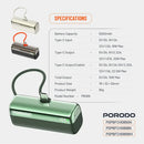 Porodo Pocket Volt 5000mAh Power Bank - Green - بطارية متنقلة - مع شاحن تايب سي - سعة 5 ألاف مللي امبير + شاشة رقميه - لأجهزة الاندرويد والايفون 15 والايفون 16 والايفون 17 - كفالة 24 شهر