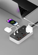 Porodo Blue Multi-Port Power Hub Ultimate Home & Office Kit 2M -Black [O] - موزع شاحن حائط - 3 فتحات للكهرباء - 5 فتحات يو اس بي - كفالة 12 شهر