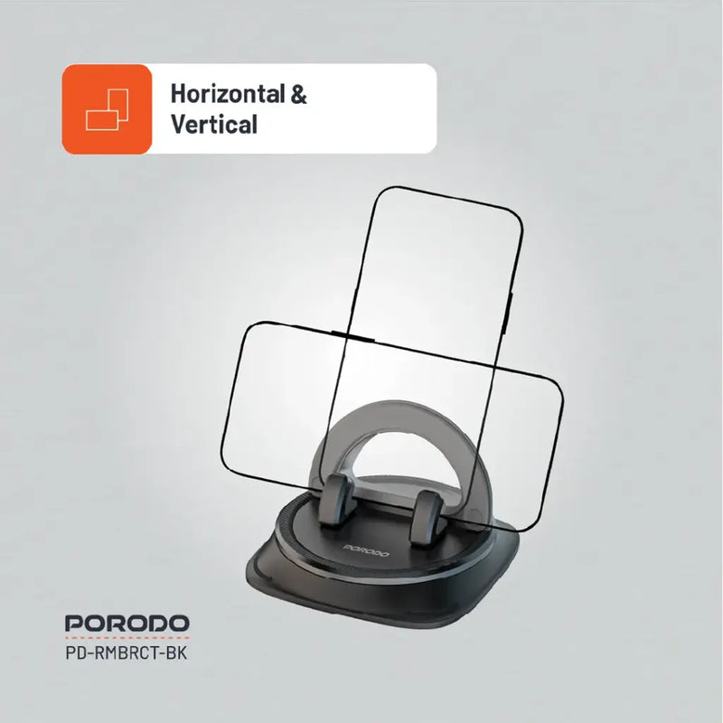 Porodo Rotatable Mobile Phone Bracket - Black [O]- ستاند سيارة + مكتب مناسب لجميع انواع الاجهزة - بورودو