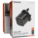 Porodo Tezclarte Quick Wall Charger 30W Dual-Port Fast Charging  - Black - بلاك شاحن حائط - فتحتين للشحن 30 واط - بورودو - كفالة 24 شهر
