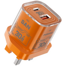 Porodo Tezclarte Quick Wall Charger 30W Dual-Port Fast Charging  - Orange - بلاك شاحن حائط - فتحتين للشحن 30 واط - بورودو - كفالة 24 شهر
