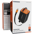 Porodo Tezpatro 30W Gan Charger with USB-C Retractable Cable - Black [O] - بلاك شاحن حائط - قوة 30 واط + سلك شحن تايب سي - بورودو - كفالة 24 شهر