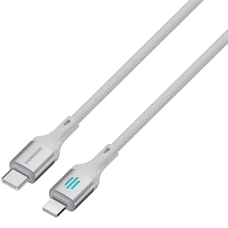 Porodo USB-C to Lightning Charging & Data Cable PD 27W 1m - Grey - سلك شحن ايفون  تايب سي - برودو - كفالة سنتين - طول 1 متر