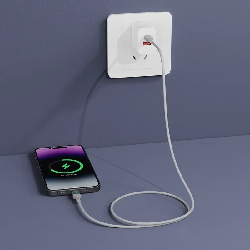 Porodo USB-C to Lightning Charging & Data Cable PD 27W 1m - Grey - سلك شحن ايفون  تايب سي - برودو - كفالة سنتين - طول 1 متر