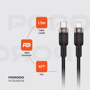 Porodo USB-C to Lightning Aluminum Braided Cable 1.2M - سلك شحن - برودو - ايفون تايب سي - طول 1.2 متر - كفالة 12 شهر