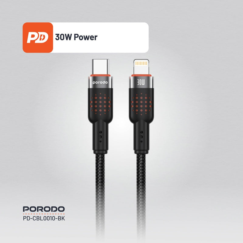 Porodo USB-C to Lightning Aluminum Braided Cable 1.2M - سلك شحن - برودو - ايفون تايب سي - طول 1.2 متر - كفالة 12 شهر