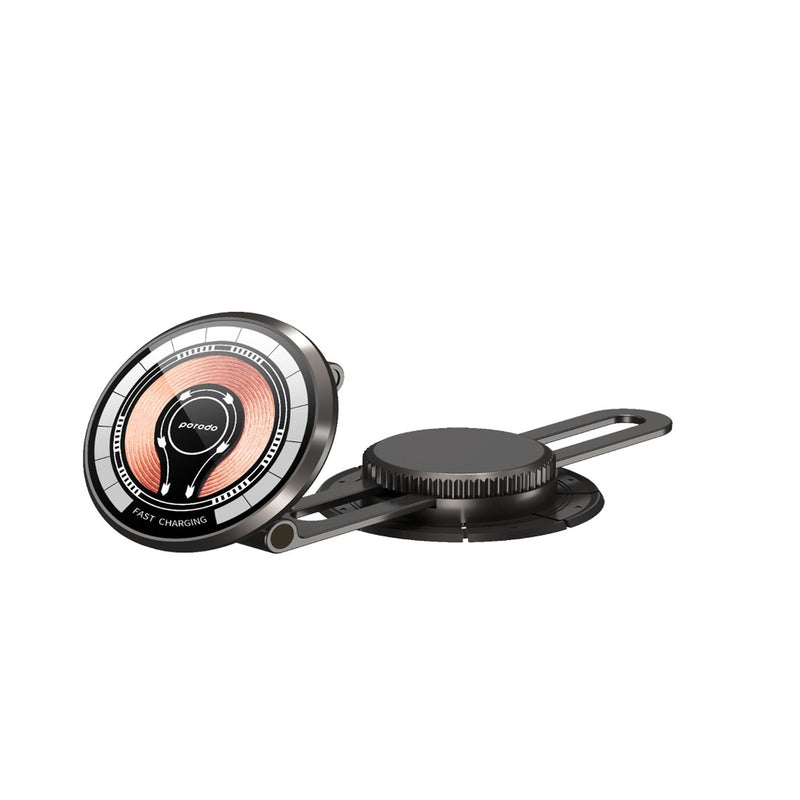 Porodo Magsafe Charging Transparent Phone Mount 360° Rotating Base - Black [O]- ستاند سيارة مناسب لجميع انواع الاجهزة - مغناطيس - قاعدة لزق + دوران 360 درجه - بورودو