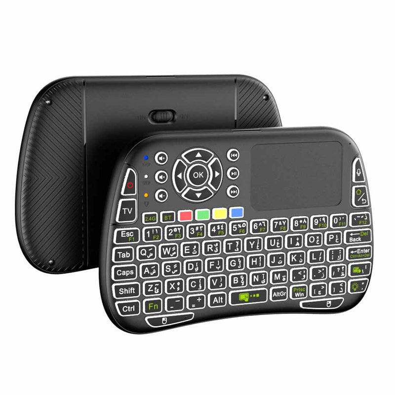 Porodo Mini Wireless Keyboard Touch Combo - Black - ريموت + لوحة مفاتيح ( عربي / انجليزي ) - ميني - مناسب لجميع انواع الاجهزة - بورودو