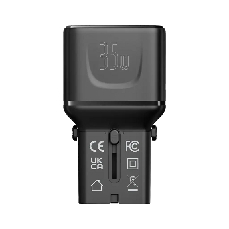 Porodo Universal Travel Pocket Charger - Black  - شاحن حائط دولي - منفذين للشحن الذكي والسريع - قوة 35 واط - كفالة 24 شهر