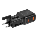 Porodo Universal Travel Pocket Charger - Black  - شاحن حائط دولي - منفذين للشحن الذكي والسريع - قوة 35 واط - كفالة 24 شهر