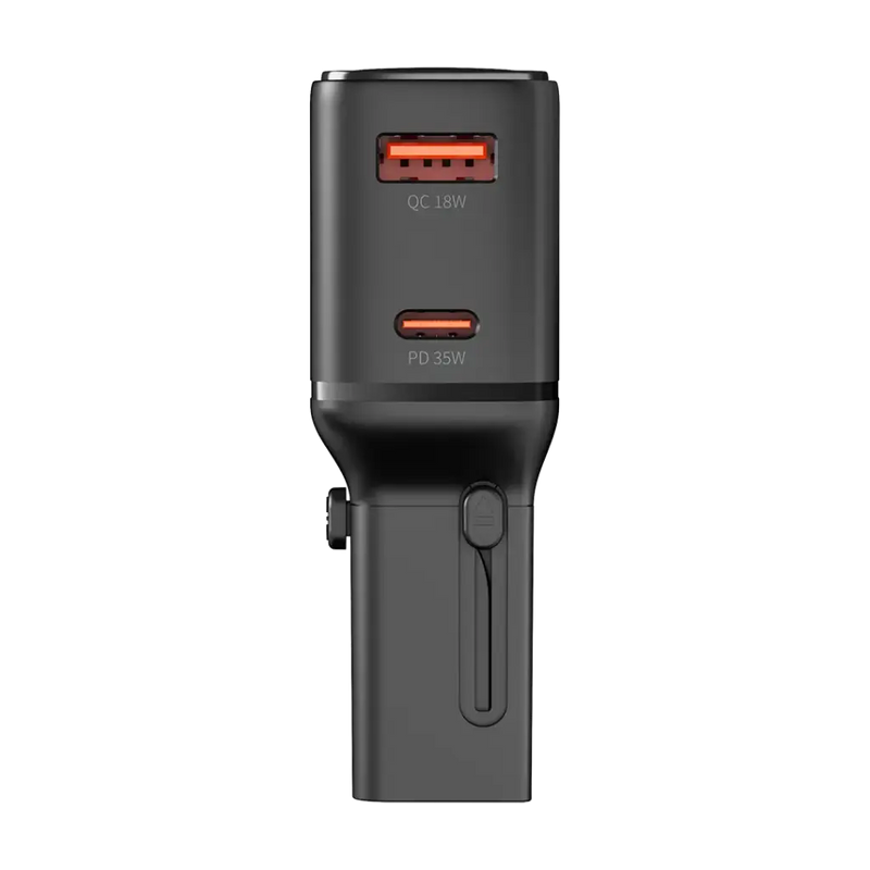 Porodo Universal Travel Pocket Charger - Black  - شاحن حائط دولي - منفذين للشحن الذكي والسريع - قوة 35 واط - كفالة 24 شهر