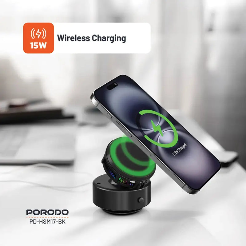 Porodo Vacuseal MagSafe Charging & Cooling - Black - ستاند سيارة مناسب لجميع انواع الاجهزة - شحن واير ليس - ماغ سيف - بورودو