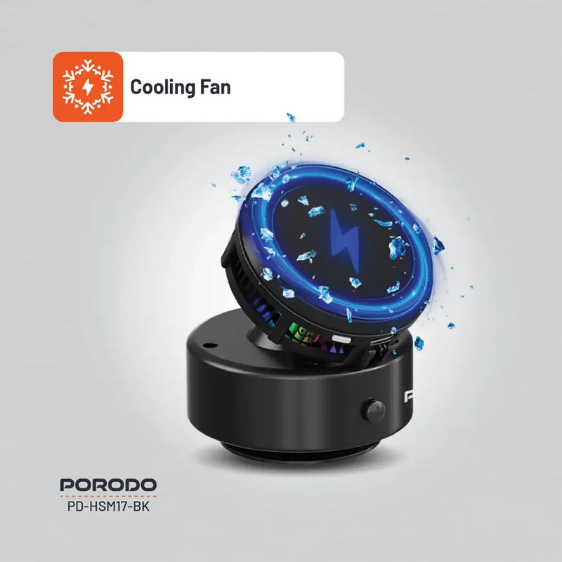 Porodo Vacuseal MagSafe Charging & Cooling - Black [O] - ستاند سيارة مناسب لجميع انواع الاجهزة - قاعدة شفط مع شحن + شحن لاسلكي قوة 15 واط + قاعدة تبريد للهاتف + إضاءة  - بورودو