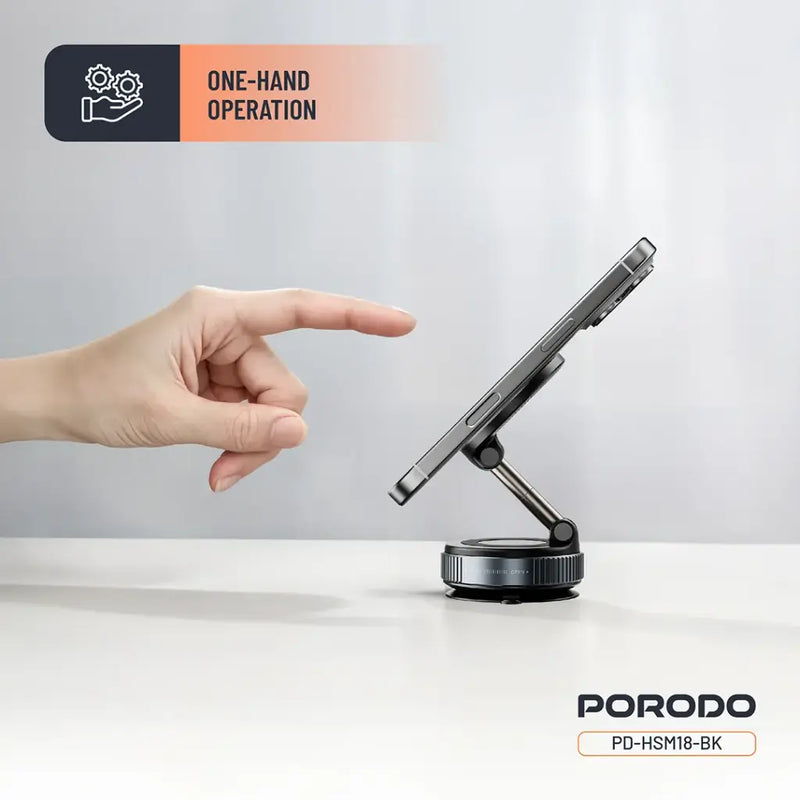 Porodo Vacuseal Rotate-Lock MagSafe Mount - Black [O] - ستاند سيارة مناسب لجميع انواع الاجهزة - شفط بدون شحن - بورودو