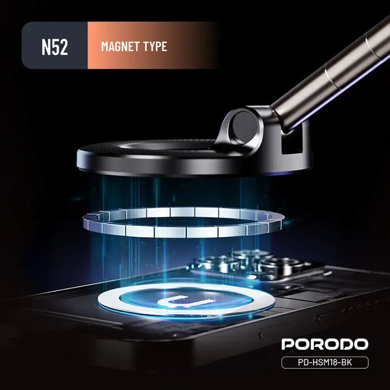 Porodo Vacuseal Rotate-Lock MagSafe Mount - Black [O] - ستاند سيارة مناسب لجميع انواع الاجهزة - شفط بدون شحن - بورودو