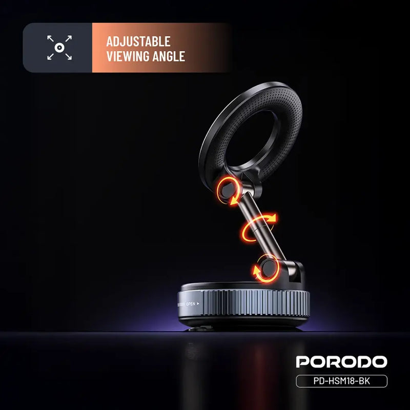 Porodo Vacuseal Rotate-Lock MagSafe Mount - Black [O] - ستاند سيارة مناسب لجميع انواع الاجهزة - شفط بدون شحن - بورودو