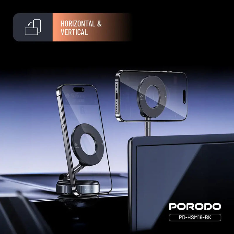 Porodo Vacuseal Rotate-Lock MagSafe Mount - Black [O] - ستاند سيارة مناسب لجميع انواع الاجهزة - شفط بدون شحن - بورودو