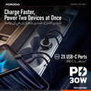 Porodo Velano Car Charger with Dual USB-C Ports - Black [O] - شاحن سيارة - خاصية التتبع للاندرويد والايفون - منفذين تايب سي - قوة 30 واط - كفالة 12 شهر