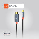 Porodo Woven Cable Type-C to HDMI - Black [O]- وصلة تلفزيون لاجهزة الاندرويد و ايفون 15/16 - تايب سي - من الجهاز الى التلفزيون مباشرة