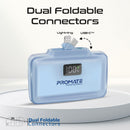 Promate Dual Folding USB-C & Lightning Power Bank 10000mAh Blue [BO] - بطارية متنقلة - مع شاحن تايب سي + شاحن ايفون - سعة 10000 ملي امبير + شاشة رقميه - لأجهزة الاندرويد والايفون - كفالة 24 شهر