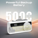 Promate Power Bank, 5000mAh Mini 20W USB-C - Lightning , Apple Watch Charger - LED Display White -  بطارية متنقلة - مع شاحن تايب سي + شاحن ايفون - سعة 5000 ملي امبير + شاشة رقميه + شاحن ساعة ابل - لأجهزة الاندرويد والايفون - كفالة 24 شهر