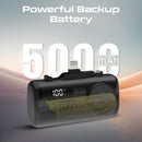 Promate Power Bank, 5000mAh Mini 20W USB-C - Lightning , Apple Watch Charger - LED Display - Black - بطارية متنقلة - مع شاحن تايب سي + شاحن ايفون - سعة 5000 ملي امبير + شاشة رقميه + شاحن ساعة ابل - لأجهزة الاندرويد والايفون - كفالة 24 شهر
