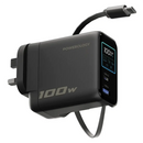 Powerology 100W TFT Adapter Retractable Type-C Cable - Black [O] - بلاك شاحن حائط - فتحتين للشحن السريع - قوة 100 واط + سلك شحن تايب سي + شاشة ديجيتال تبين معلومات الشحن - باورولوجي - كفالة 12 شهر