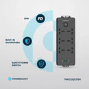 Powerology 6AC 2500W Power Strip - Black - بلاك موزع شحن - 6 منافذ كهرباء + 2 منفذين تايب سي - قوة 20 واط - 2 منفذين يو اس بي اي - طول 3 متر - كفاله 24 شهر