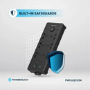 Powerology 6AC 2500W Power Strip - Black - بلاك موزع شحن - 6 منافذ كهرباء + 2 منفذين تايب سي - قوة 20 واط - 2 منفذين يو اس بي اي - طول 3 متر - كفاله 24 شهر