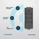 Powerology 6AC 2500W Power Strip - Black - بلاك موزع شحن - 6 منافذ كهرباء + 2 منفذين تايب سي - قوة 20 واط - 2 منفذين يو اس بي اي - طول 3 متر - كفاله 24 شهر