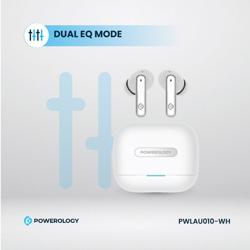 Powerology 6 Mic Hybrid ANC + ENC True Wireless Buds - White [O] - سماعة باورولوجي - بلوتوث - خاصيه عزل الضوضاء - تدعم التحكم باللمس - كفالة 24 شهر