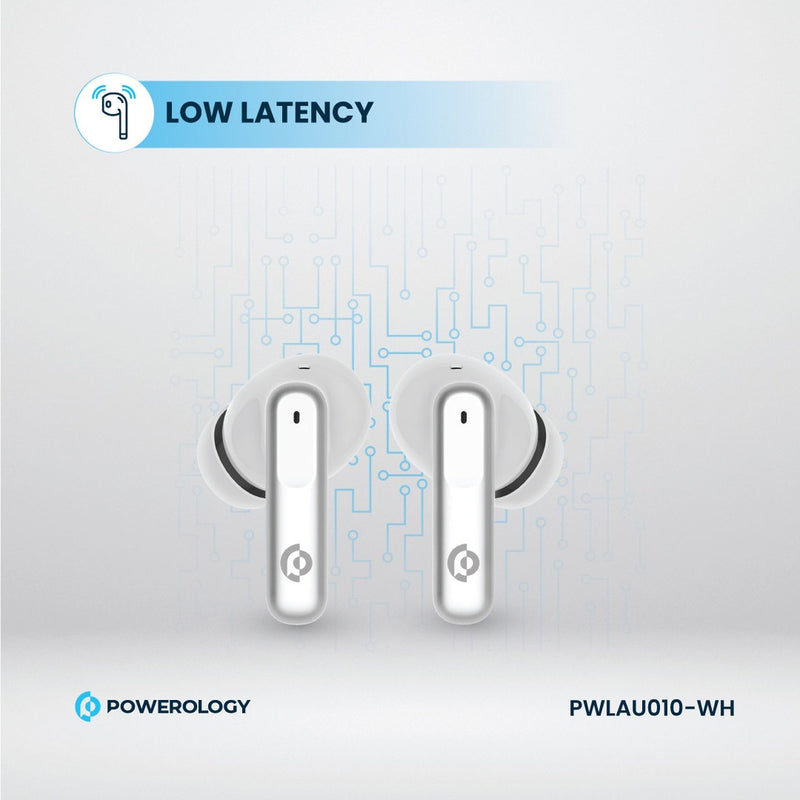 Powerology 6 Mic Hybrid ANC + ENC True Wireless Buds - White [O] - سماعة باورولوجي - بلوتوث - خاصيه عزل الضوضاء - تدعم التحكم باللمس - كفالة 24 شهر