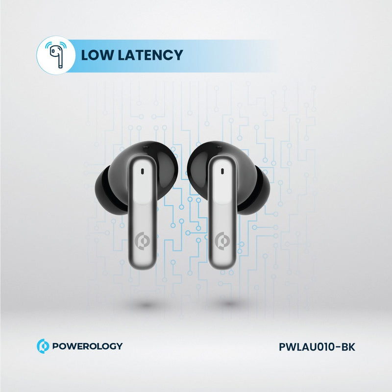 Powerology 6 Mic Hybrid ANC + ENC True Wireless Buds - Black - سماعة باورولوجي - بلوتوث - خاصيه عزل الضوضاء - تدعم التحكم باللمس - كفالة 24 شهر