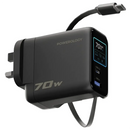 Powerology70W TFT Adapter Retractable Type-C Cable - Black [O] - بلاك شاحن حائط - فتحتين للشحن السريع - قوة 70 واط + سلك شحن تايب سي + شاشة ديجيتال تبين معلومات الشحن - باورولوجي - كفالة 12 شهر