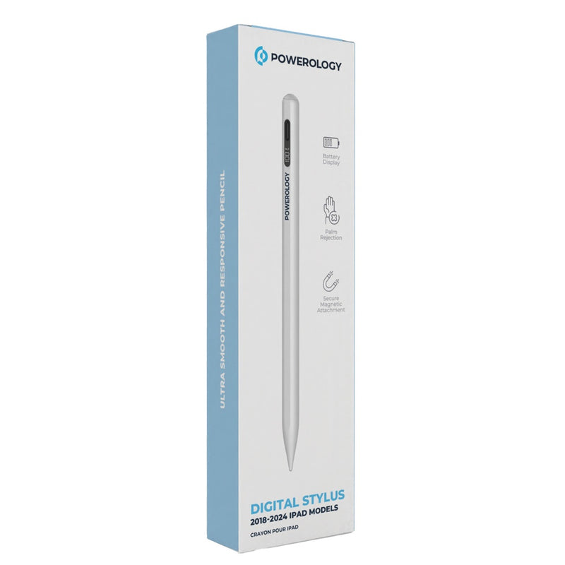Powerology Digital Stylus 2018-2024 iPad Models – White [O] - قلم الكتروني - لأجهزة ايباد برو وميني 6 ( 2018 / 2024 ) وايباد اير 4 / 5 - باورولوجي - كفالة 24 شهر
