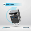 Powerology Dual Port | Retractable GaN Charger - Black - بلاك حائط شحن - 2 فتحتين للشحن السريع - 1 فتحة تايب سي + 1 فتحة يو اس بي - قوة 65 واط  مع كيبل تايب سي - كفالة 24 شهر