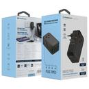 Powerology Ultra Slim Travel adaptor PD45W - Black - بلاك حائط شحن دولي - 3فتحات للشحن - 3 فتحات تايب سي - قوة 45واط - كفالة 24 شهر