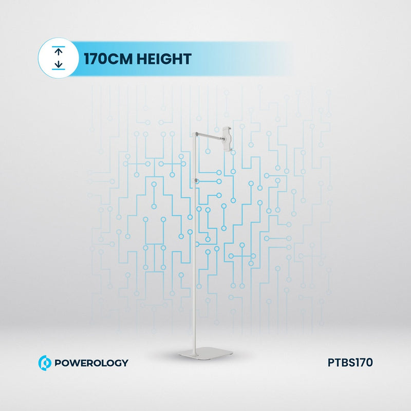 Powerology Multi-Joint Floor Stand Metal Base Phone & Tablet - White [O] - ستاند - لجميع انواع الايباد والاجهزة اللوحية والهواتف - متعدد الاوضاع - باورولوجي