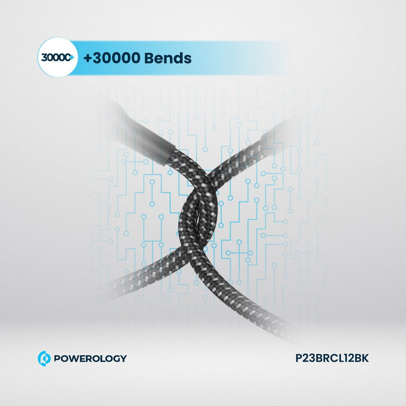 Powerology New Braided Type-C to Lightning Cable 1.2M PD 60W - Black - سلك شحن ايفون - تايب سي - باورولوجي - 1.2 متر - كفالة 24 شهر