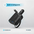 Powerology Type-C Retractable Car Charger 115W - Black [O]- شاحن ولاعة مع كيبل تايب سي مدمج - باورولوجي  - منفذ يو اس بي + تايب سي - قوة 115 واط - كفالة 12 شهر