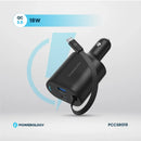 Powerology Type-C Retractable Car Charger 115W - Black [O]- شاحن ولاعة مع كيبل تايب سي مدمج - باورولوجي  - منفذ يو اس بي + تايب سي - قوة 115 واط - كفالة 12 شهر