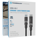 Powerology Vion 4-In-1.20M Charging & Data Transfer Cable 240W - Black [O] - سلك شحن 240 واط - 4 في 1 - من يو اس بي + تايب سي - الى تايب سي - طول 1.20 متر - باور لوجي