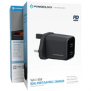 Powerology Volt-X 45W Dual-Port GaN Wall Charger Chargeur Mini GaN 45W With C to C Cable [O] - شاحن حائط تايب سي - سلك شحن تايب سي - 2 فتحتين تايب سي للشحن السريع - باورولوجي - قوة 45 واط - كفالة 12 شهر