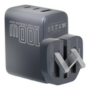 Powerology Voltflow 100W AVS GaN Wall Charger Gray [O] - شاحن حائط تايب سي -  فتحتين تايب سي + فتحة للشحن السريع - باورولوجي - قوة 100 واط - كفالة 12 3شهر